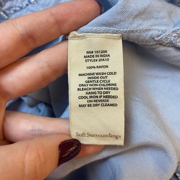 Soft Surroundings Button Front Embroidered Shirt Womens Size S Blue Boho - Picture 7 of 8